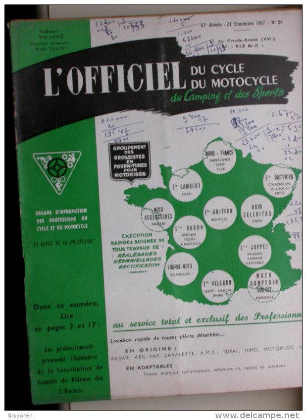 L'officiel Du Cycle Du Motocycle Et Du Camping - N° 26 Décembre 1957 - Moto