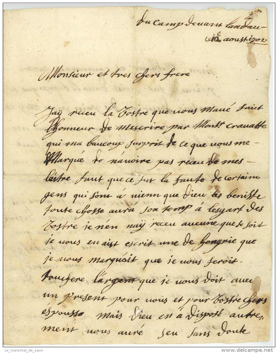 BELAGERUNG VON LANDAU 1702 - Spanischer Erbfolgekrieg - Historischer Brief - Lorraine Thüngen Ragotzky - Documents Historiques