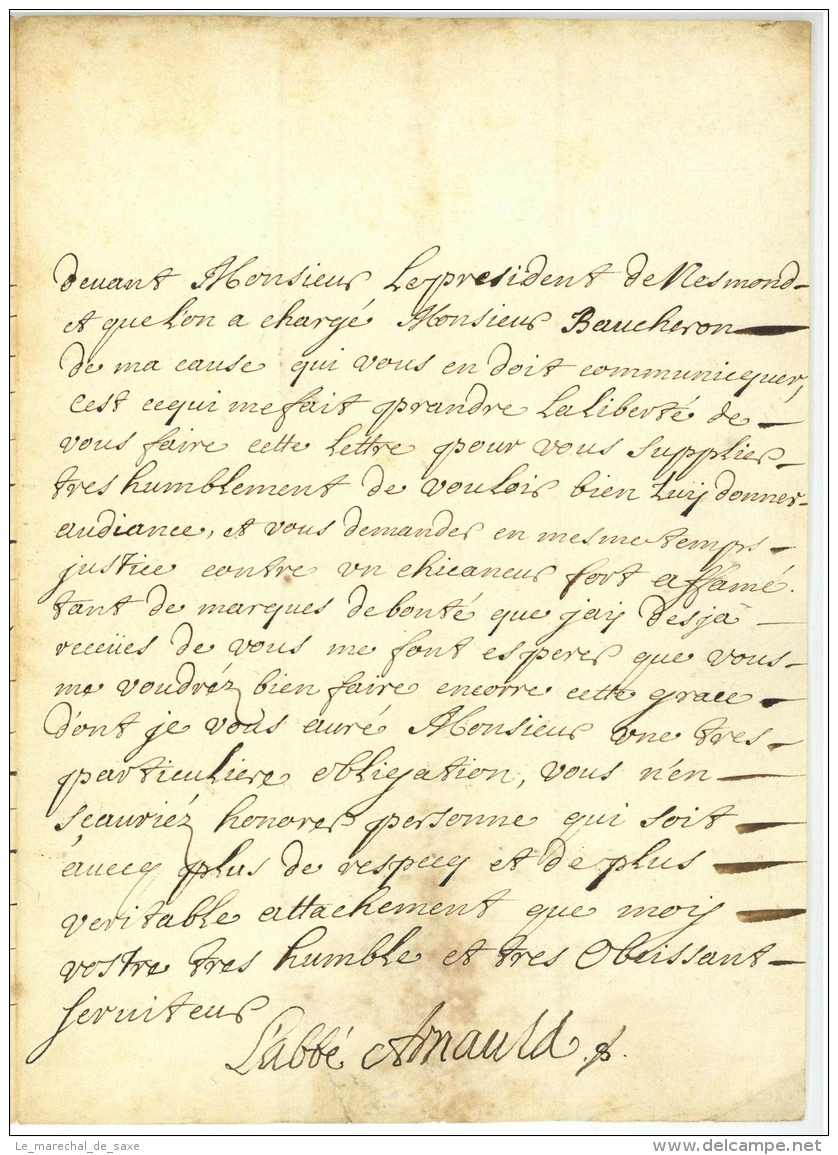 Antoine ARNAULD Dit L'abbe ARNAULD (1616-1698) - Memorialiste - Angers 1690 - Autres & Non Classés