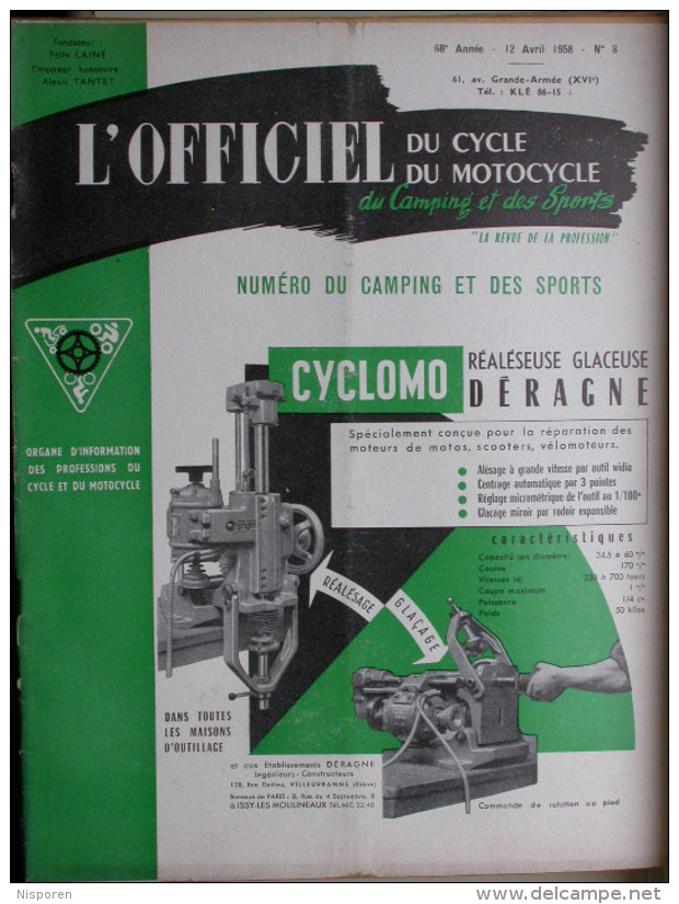 L'officiel Du Cycle Du Motocycle Et Du Camping - N° 8 Avril 1958 - Moto