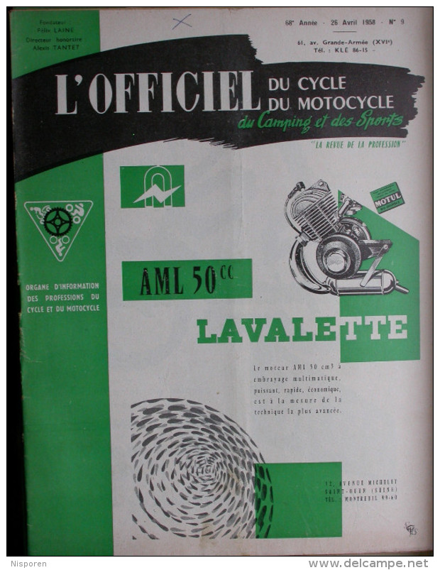 L'officiel Du Cycle Du Motocycle Et Du Camping - N° 9 Avril 1958 - Moto