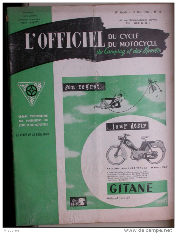 L'officiel Du Cycle Du Motocycle Et Du Camping - N° 10 Mai 1958 - Moto