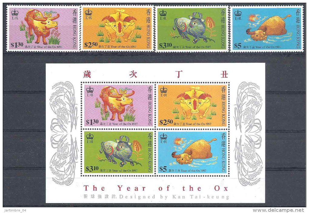 1997 HONG KONG 810-13+ BF 47**  Astrologie Chinoise, Année Du Boeuf - Neufs