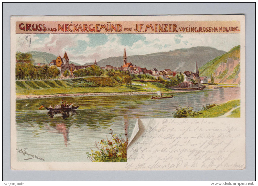 AK DE BW NECKARGEMÜND 1899-09-26 Mannheim Werbekarte Wein-grosshandlung JF Menzer - Neckargemuend