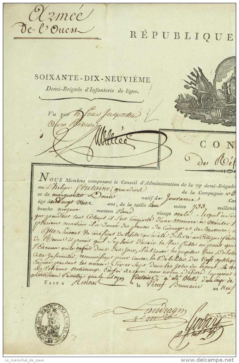 ARMEE DE L'OUEST - Rennes 1800 - 79e DB - Generaux SIMON Et GODART - Jouvance Buffault - Historical Documents