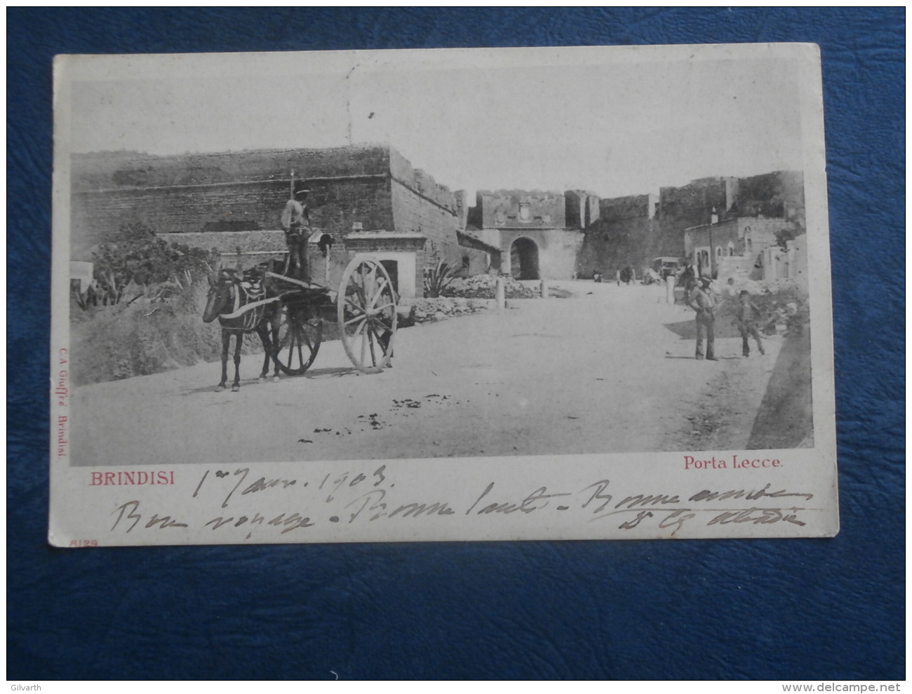 Brindisi  Porta Lecce - Animée : Attelage - Ed. Giuffré - Précurseur - Circulée 1903 - L259 - Brindisi