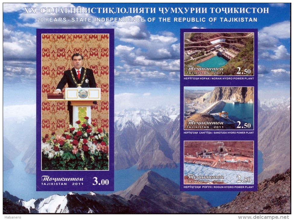 TAJIKISTAN 2011 Mi BL 61B TADJIKISTAN 20th ANNIVERSARY MINT IMPERFORATED MINIATURE SHEET ** ONLY 1000 ISSUED - Tadschikistan