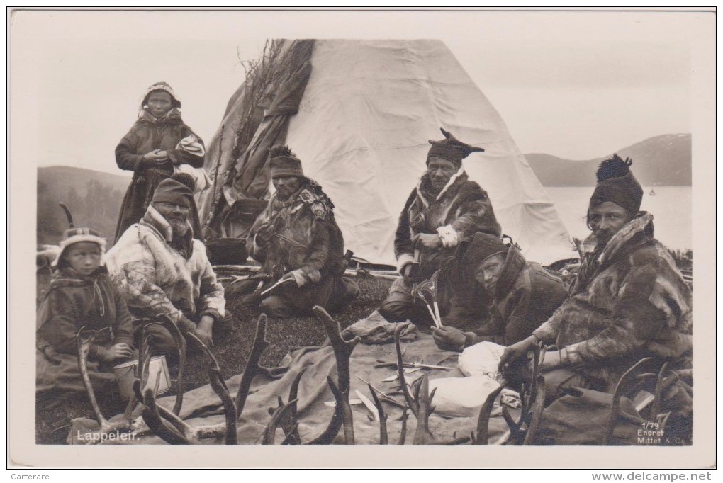 Norvège,NORGE,NORWAY,LAPP ELEIR,LAPON,LAPONIE,tente ,hiver,fumeur De Pipe,corne,menteau De Fourrure,carte Photo,rare - Norvège