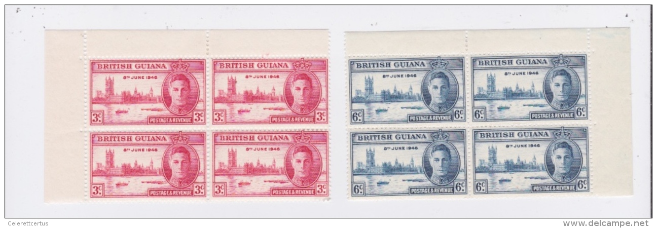 British Guiana-1946 King George VI " World War 2 Peace" Mounted Mint Stamps In Blocks Of Four. Hinge Mount Centre Top - British Guiana (...-1966)