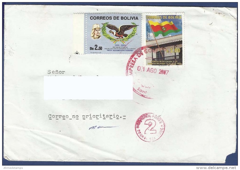 BOLIVIA POSTAL USED AIRMAIL COVER TO PAKISTAN BIRD BIRDS FLAG - Bolivie