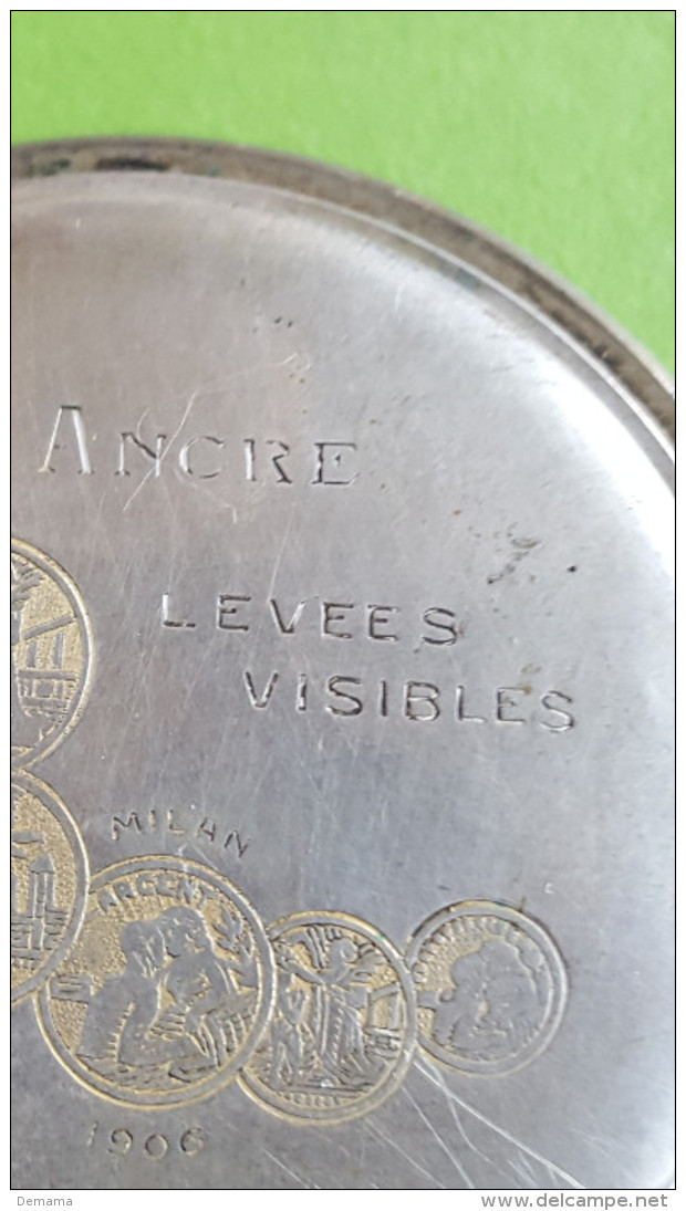 Ancre, Levees Visible, 15 rubis, Breveté Milan 1906, zilver?, Te restaureren