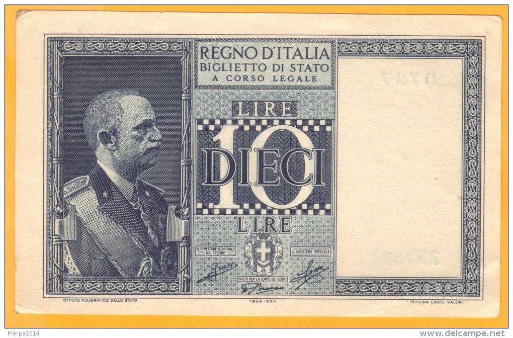 10 LIRE, BIGLIETTO DI STATO - 1944 SPL - Pick 25c - Italia – 10 Lire