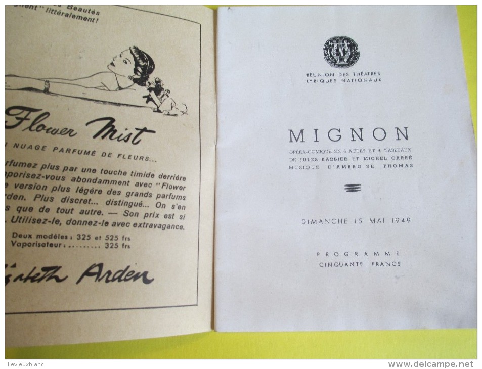 Théatre National De L'Opéra Comique / Mignon/Opéra Comique 3 Actes  4 Tableaux/Jules Barbier /Michel Carré/1949   PROG88 - Programmes