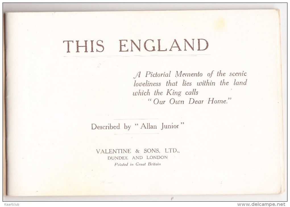 ´THIS ENGLAND´ By ´Allan Junior´ - ´St. George´ - Valentine & Sons, Ltd. Postcard Pictures Book - Books On Collecting