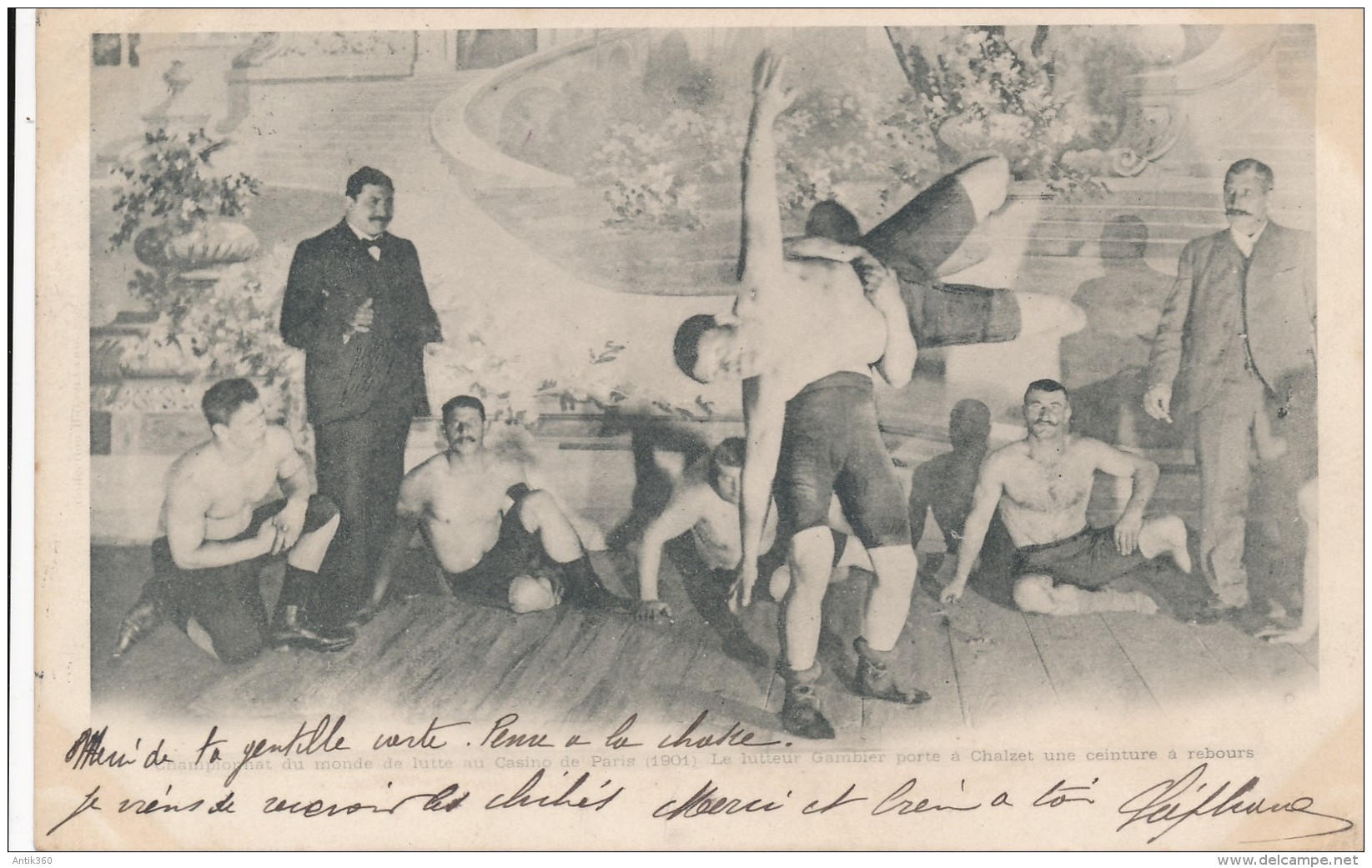 CPA SPORT Lutte Championnat Du Monde De Lutte Au Casino De Paris 1901 Gambler Porte à Chalzet Une Ceintuire  à Rebours - Wrestling