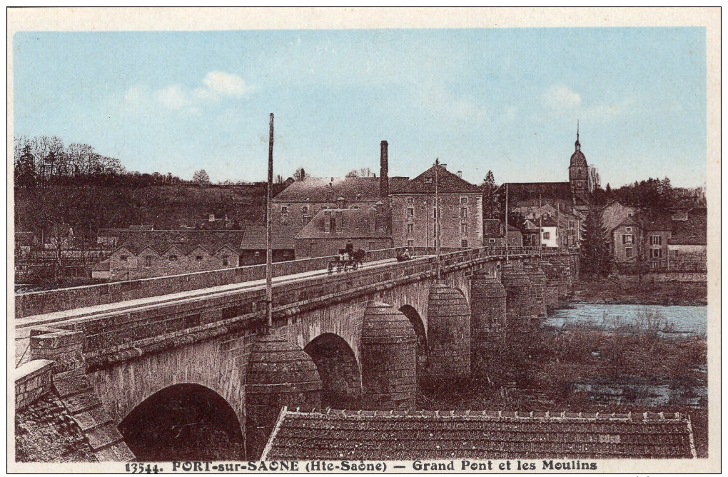 PORT SUR SAONE - Grand Pont Et Les Moulins Attelage Sur Le Pont - Autres & Non Classés