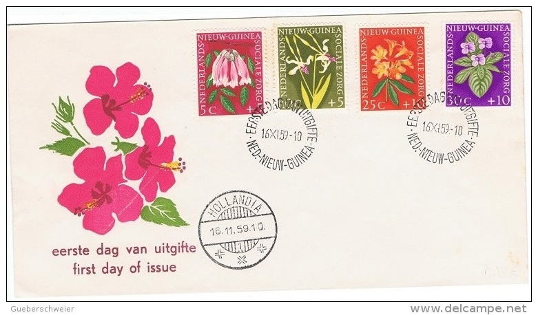 FLORA-L138 - NOUVELLE GUINEE NEERLANDAISE N° 52/55 Sur FDC FLEURS 1959 - Netherlands New Guinea