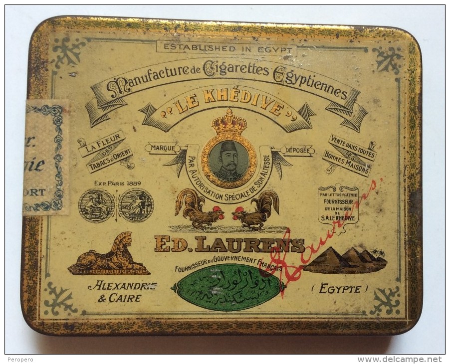 Vintage   Tin  Cigarette Box   LE KHEDIYE  ED LAURENS   EGYPT - Cajas Para Tabaco (vacios)