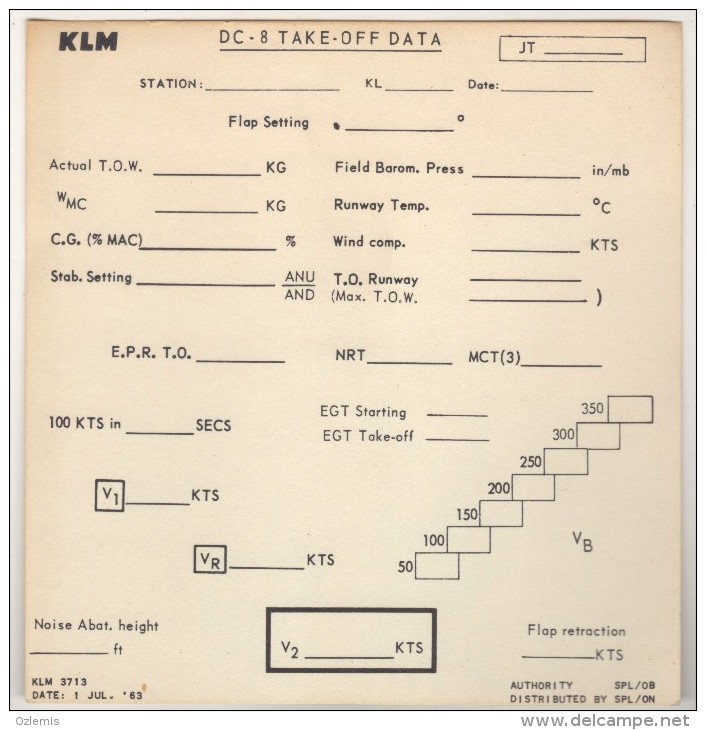 KLM DC-8 TAKE-OFF DATA PAGE - Maschinen