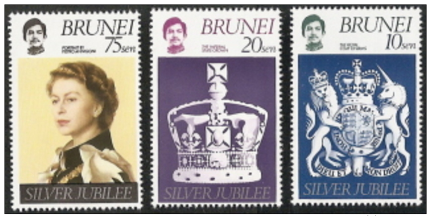 Brunei,  Scott 2016 # 226-228,  Issued 1977,  Set Of 3,  MNH,  Cat $ 1.15,  Hearaldry - Brunei (1984-...)