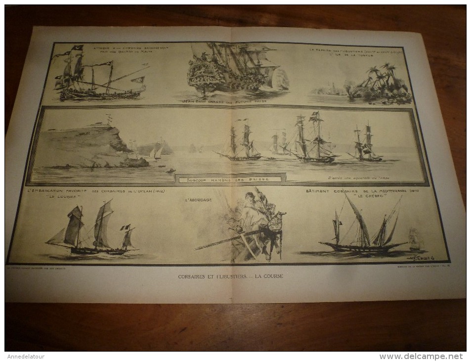 Guerre Navale Illustrée Par Albert Sébille  CORSAIRES (Surcouf,Jean Bart) Et FLIBUSTIERS (dim. Document = 50cm X 33cm - Bateaux