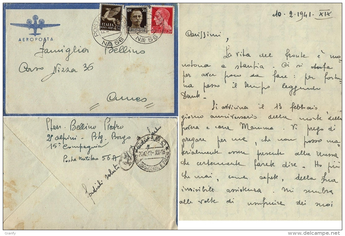 AEROGRAMMA POSTA MILITARE 56 1941 GIORMI ALBANIA X CUNEO + LETTERA BIS - Posta Militare (PM)