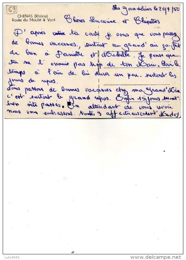 CPA - CHENAS (69) - Aspect De La Route Du Moulin à Vent En 1950 - Chenas