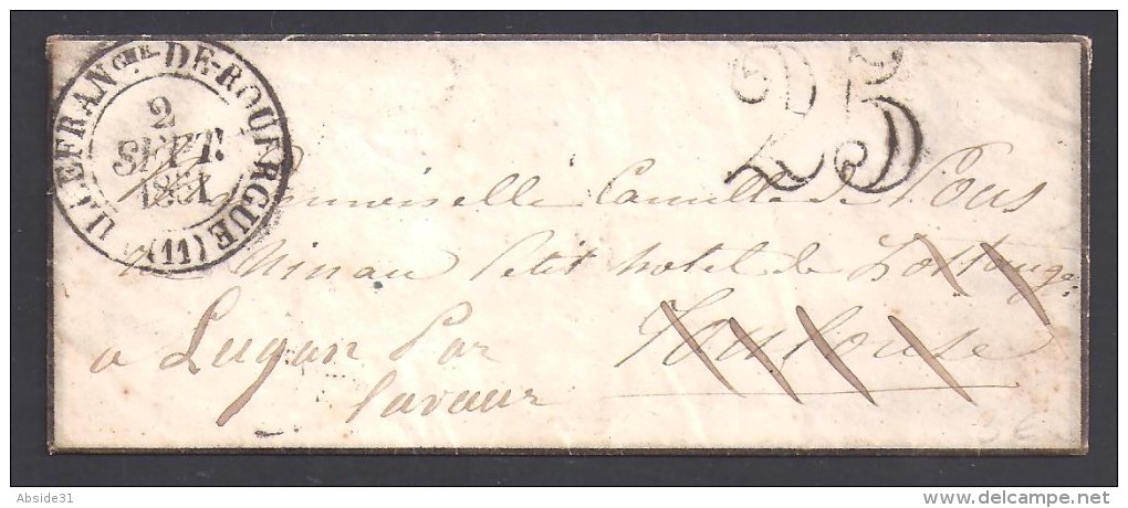 Aveyron - Cachet Type 13 VILLEFRANche DE ROUERGUE  + Taxe 25 - 1849-1876: Période Classique