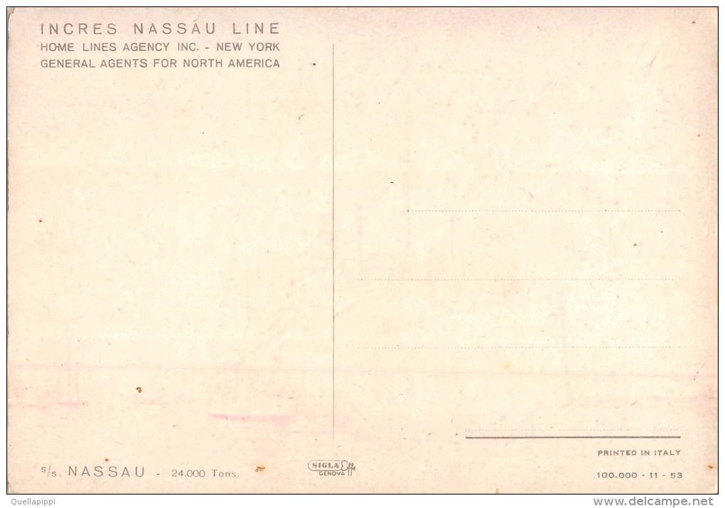 04402 "PIROSCAFO NASSAU TONN 24000 - GENERAL AGENTS FOR NORTH AMERICA"  CART. NON SPED - Banques