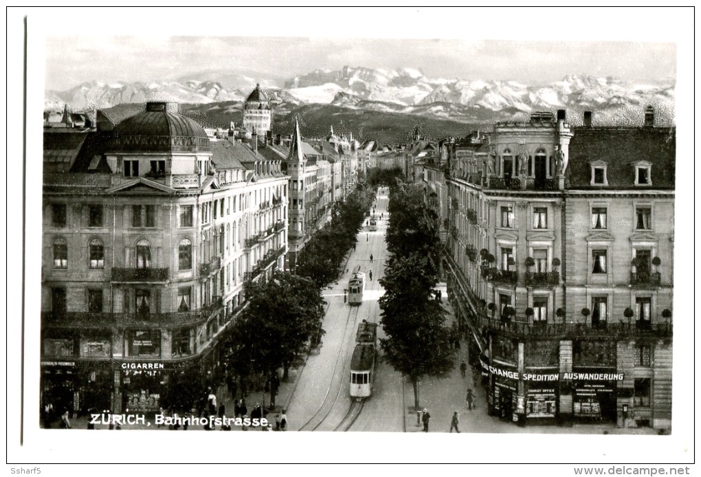 Zürich Bahnhofstrasse Shops: Cigarren / Auswanderung / Spedition Fotokarte C. 1925 - Zürich