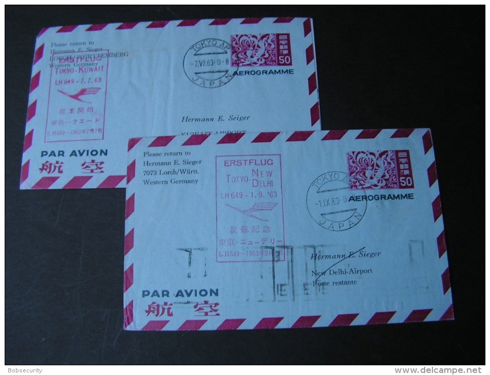 == Japan 2 Arograme  Sieger Lufthana Fliht 1953 - Enveloppes