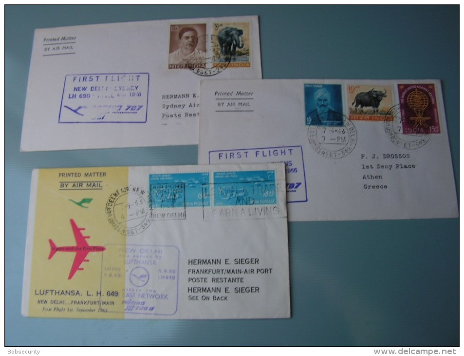 == India 3 Lufhansa Cv. Flights  Aprx. 1963  By Sieger - Briefe U. Dokumente