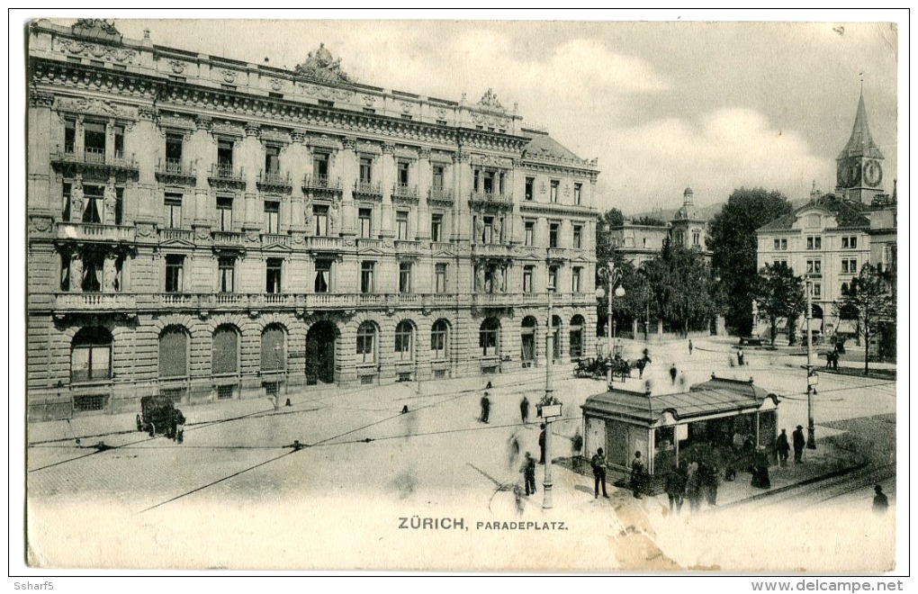 Zürich Paradeplatz Mit Leben RETOUR Vignette Abgereist / Parti 1907 - Zürich