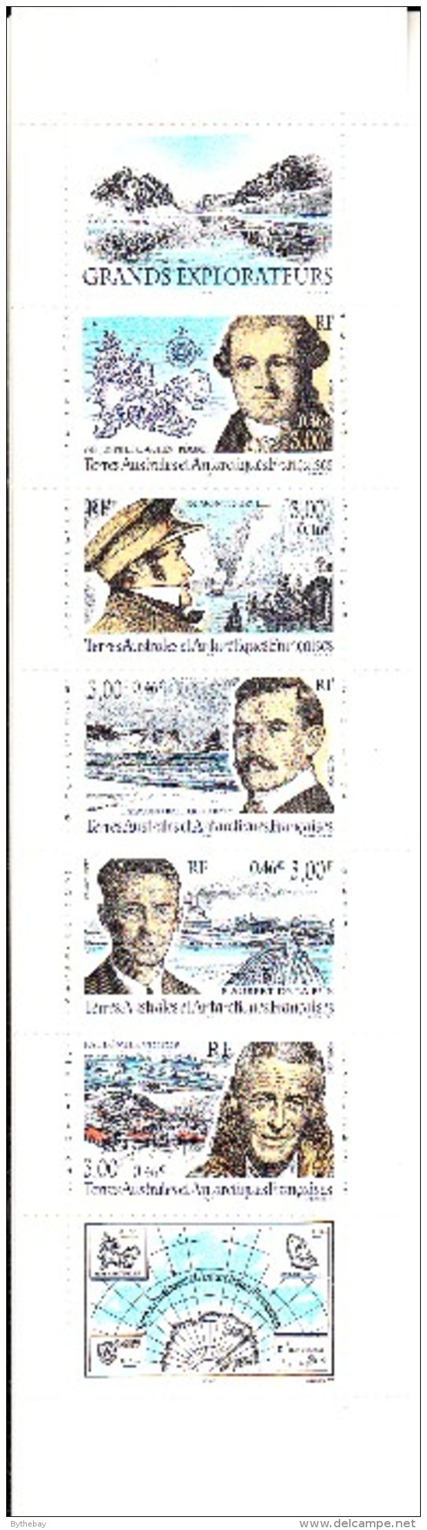 French Southern & Antarctic Territory Booklet Scott #273a Pane Of 5 Explorers Plus 2 Labels - Booklets