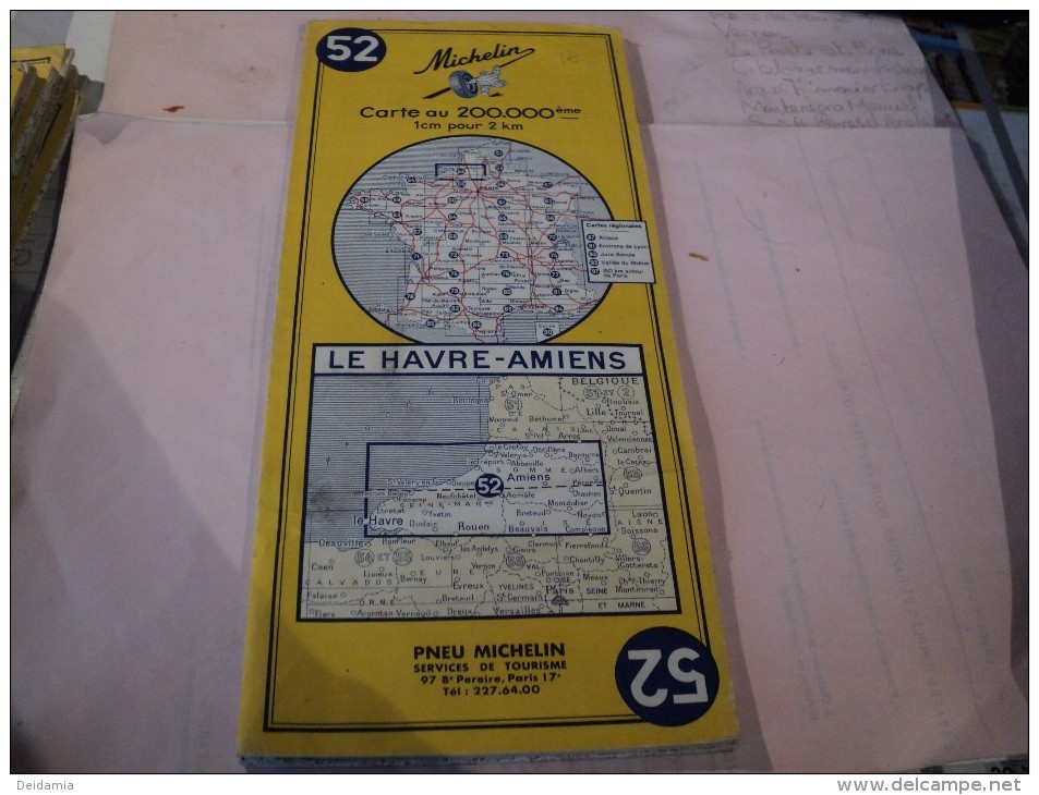 CARTE MICHELIN N°52. LE HAVRE / AMIENS. 1968. ECHELLE AU 1 / 200 000 - Kaarten & Atlas