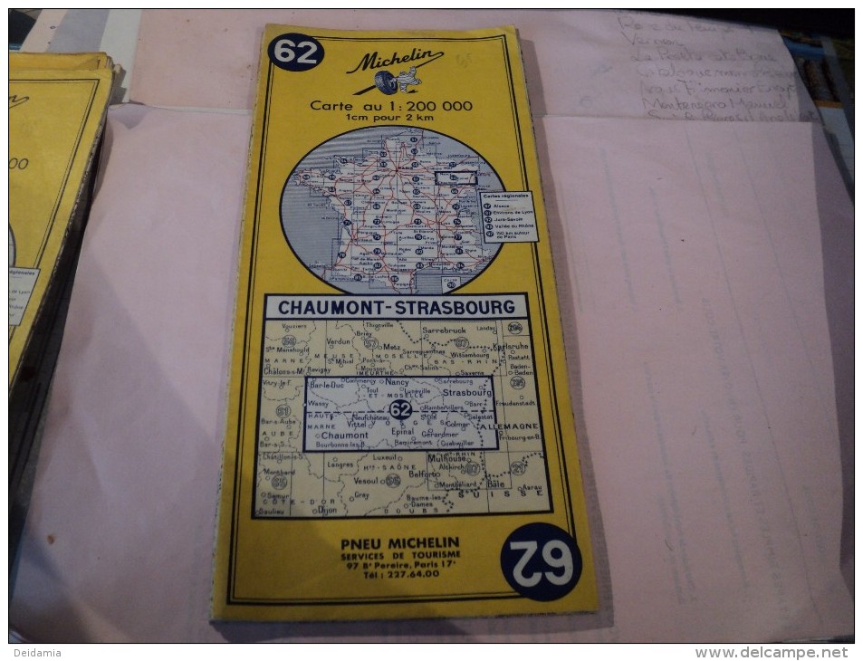 CARTE MICHELIN N°62. CHAUMONT / STRASBOURG. 1968. ECHELLE AU 1 / 200 000 - Cartes/Atlas