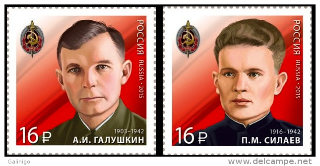 2015  Russia Russland Russie Rusia Military Counterspies A.I.Galushkin And P.M.Silayev WW2 Mi 2140-2141 MNH - Nuovi