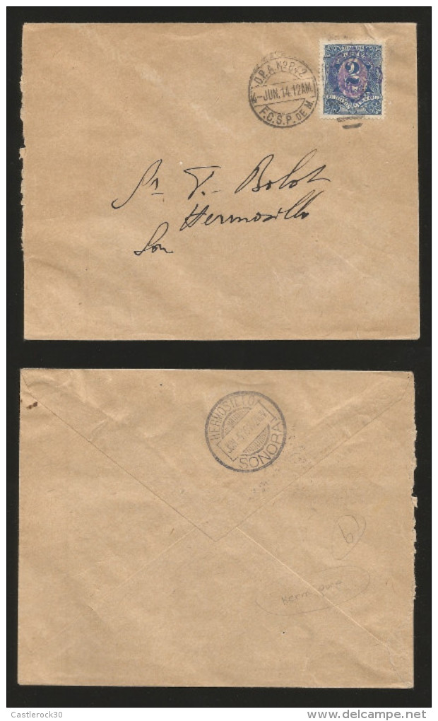 J) 1914 MEXICO, 2 COMPLEMENTARY CENTS, HERMOSILLO CGM CGM OVERPRINT ON SURCHAGED STAMP W/5 JUNE B.S., CIRCULAR OPA N°842 - Mexico