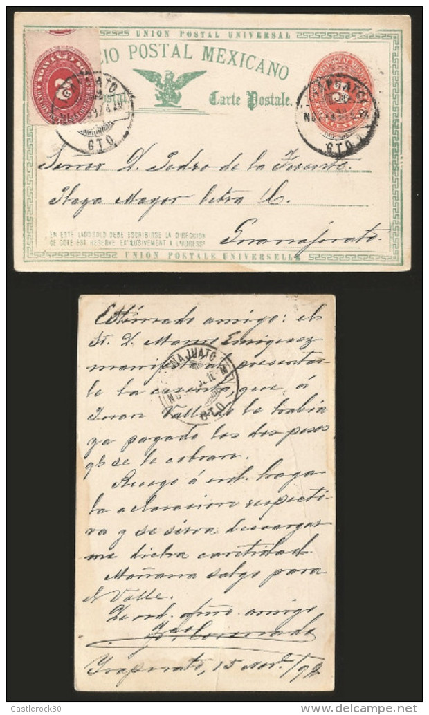 G)1892 MEXICO, EMBOSSED NUMERAL 3 CTS.POSTAL STATIONARY, DOUBLE RATED, CIRC. IRAPUATO,GTO CANC., CIRCULATED TO GUANAJUAT - Mexico