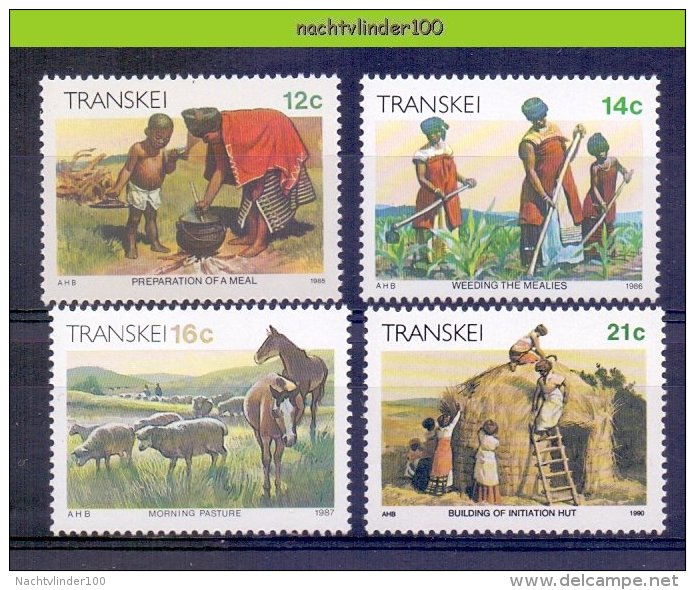 Ndc048 DAGELIJKS LEVEN PAARD SCHAPEN VOEDSEL ETEN DAILY LIFE SHEEP HORSE CROP FOOD BUILDING HOUSES TRANSKEI 1985+ PF/MNH - Transkei