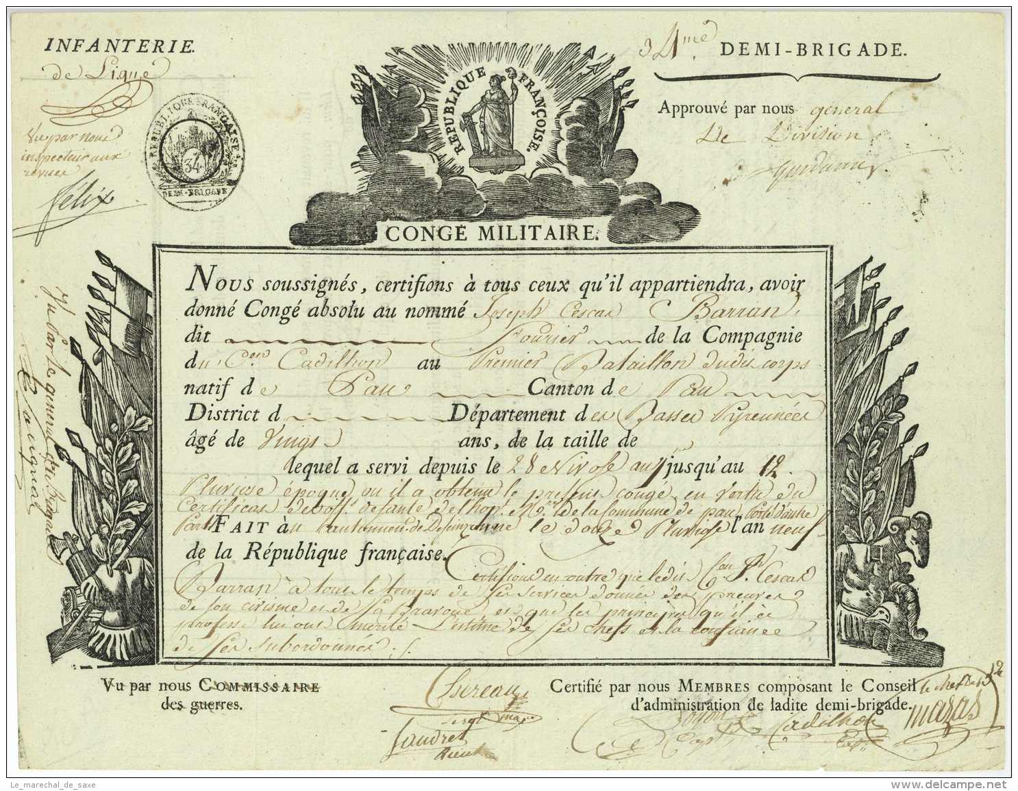 ARMEE D'ITALIE - Desenzano Del Garda 1801 - 34e DB - Generaux GARDANNE, SOLIGNAC, FELIX Et Colonel MAZAS - Historical Documents