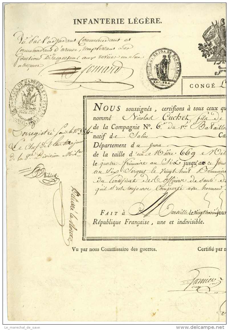 12e DB Legere - Marseille 1801 - Generaux CERVONI, VALORY, JOMARD Et BAILLOD - Salins Jura - Historical Documents