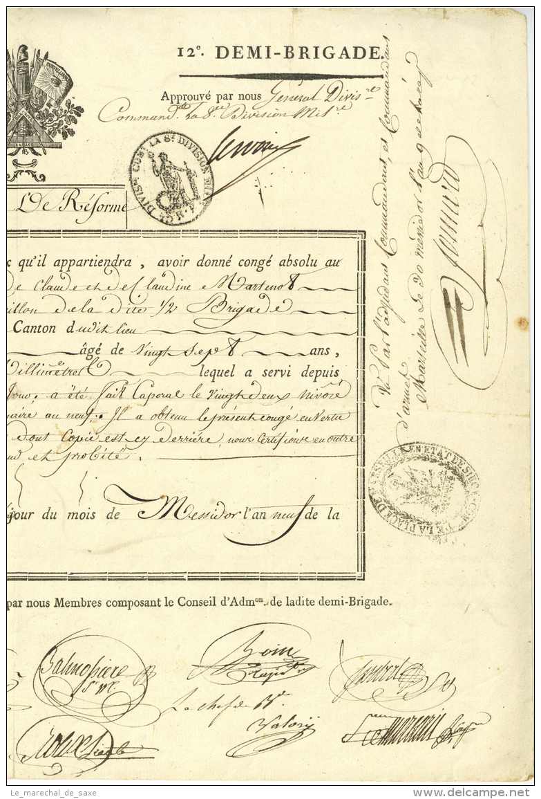 12e DB Legere - Marseille 1801 - Generaux CERVONI, VALORY, JOMARD Et BAILLOD - Salins Jura - Historical Documents