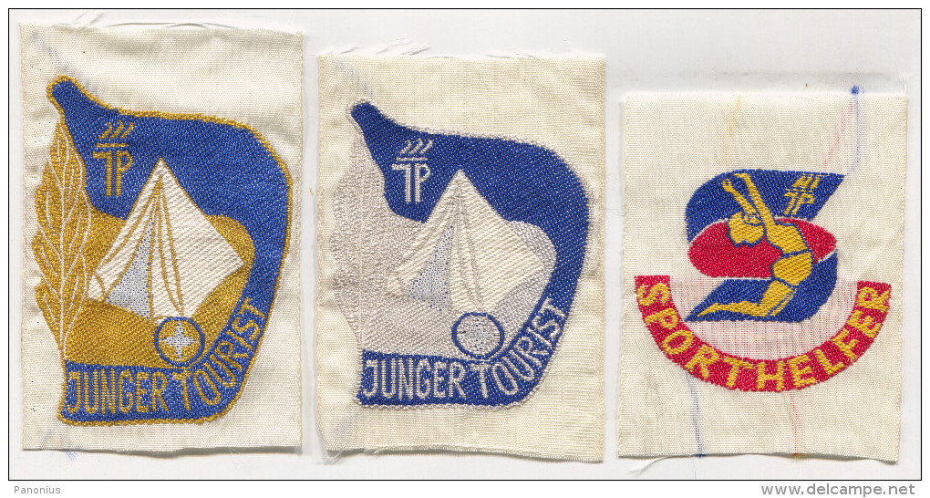 JUNGE PIONIERE, Junger Tourist & Sporthelfer, East Germany Ex DDR, Aufnaher / Patch, Orig. VEB Produkt, 3 Pieces - Ecussons Tissu