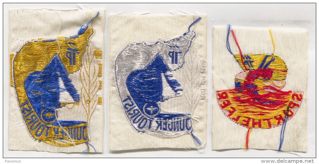 JUNGE PIONIERE, Junger Tourist & Sporthelfer, East Germany Ex DDR, Aufnaher / Patch, Orig. VEB Produkt, 3 Pieces - Ecussons Tissu