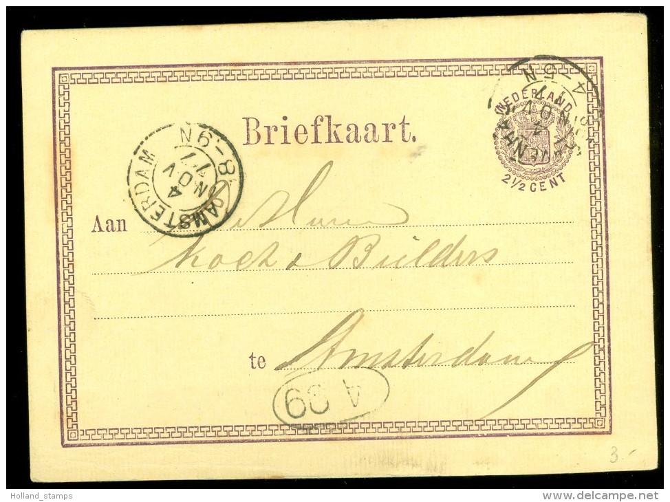 HANDGESCHREVEN BRIEFKAART Uit 1877 GELOPEN Van KLEINRONDSTEMPEL ´s-GRAVENHAGE Naar AMSTERDAM NVPH 18 VOORDRUK  (10.460z) - Postal Stationery