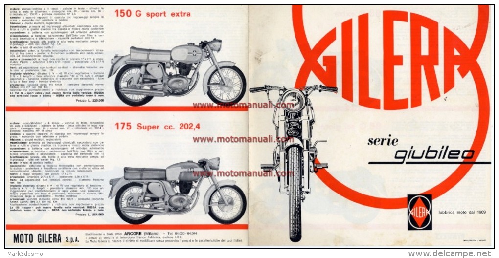 GILERA CATALOGO PRODUZIONE  \ PRODUCTION SERIE GIUBILEO:  Depliant Originale Genuine Brochure Prospekt - Motorräder