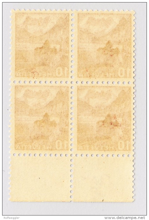 Schweiz 1942 #257 Abart  9 ** Dünnes Transparentes Papier Im 4er Block, Thin Transparent Paper, Slightly Oily. Kat.1200 - Variétés