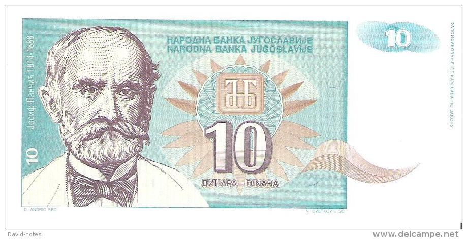 Yugoslavia - Pick 138 - 10 Dinara 1994 - Unc - Jugoslavia