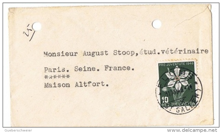 FLORA-L199 - SUISSE Env. Carte De Visite FLUMS Pour La France Affr. Pro Juventute 1946 Narcisse - Autres & Non Classés